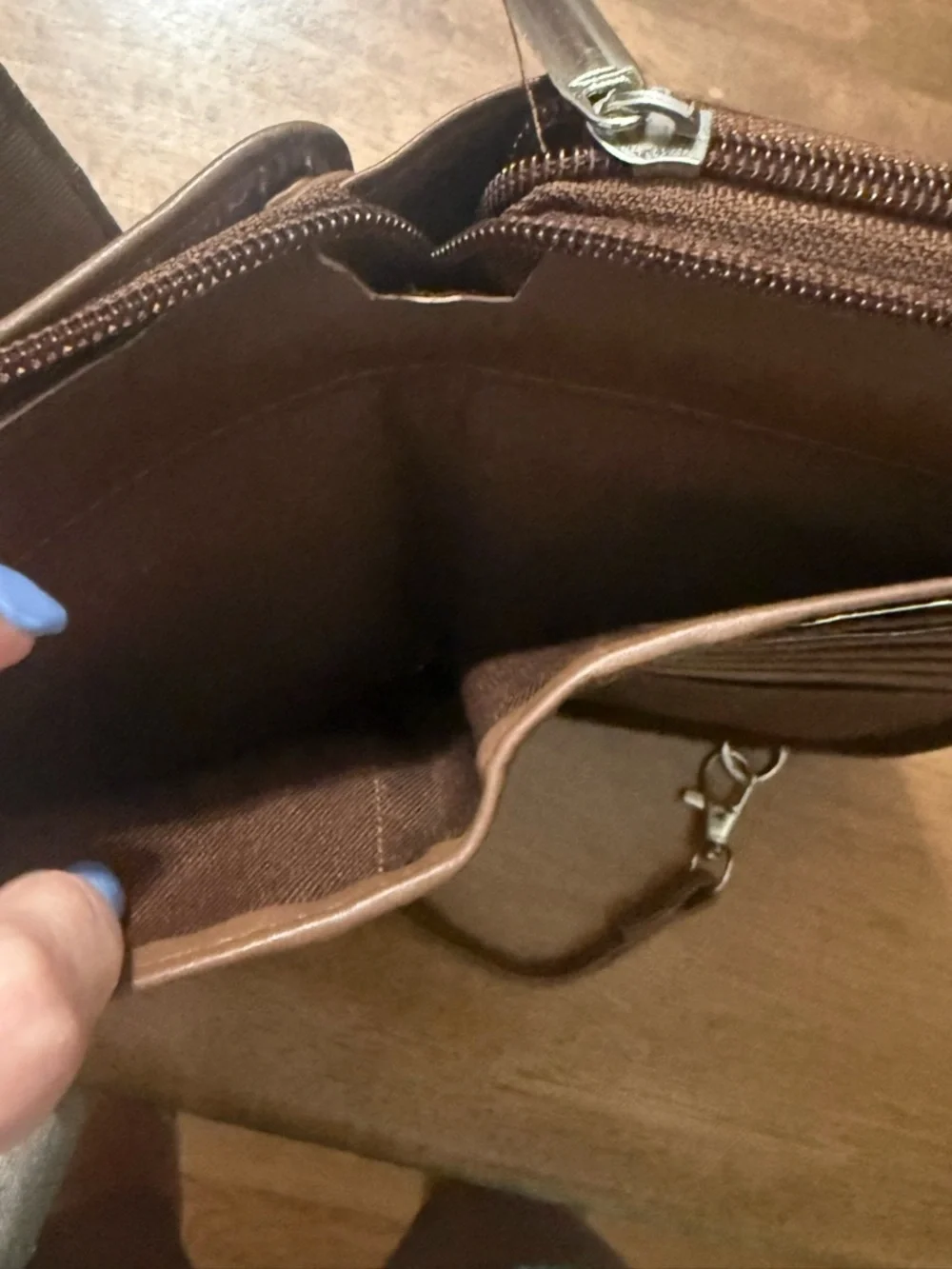 Genuine Leather Brown Crossbody Wallet Purse with Ring Accent